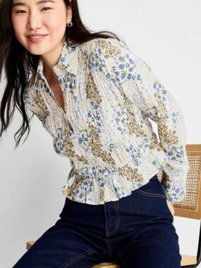 Future Collective Floral Smocked Button Up Top | S